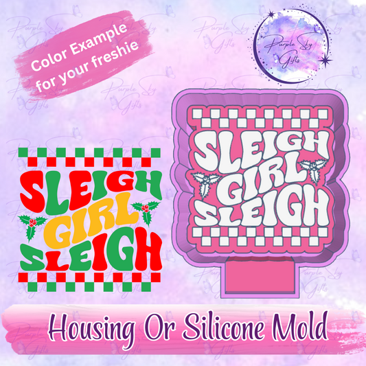 Sleigh Girl Sleigh Christmas Freshie Mold Housing or Silicone Mold