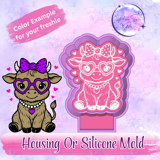 Highland Cow with Glasses Freshie Mold Housing or Silicone Mold