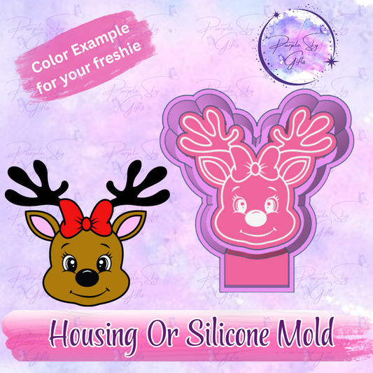 Reindeer with Bow Freshie Mold Housing or Silicone Mold