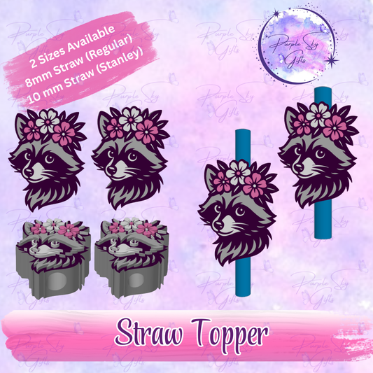 Floral Raccoon Straw Topper