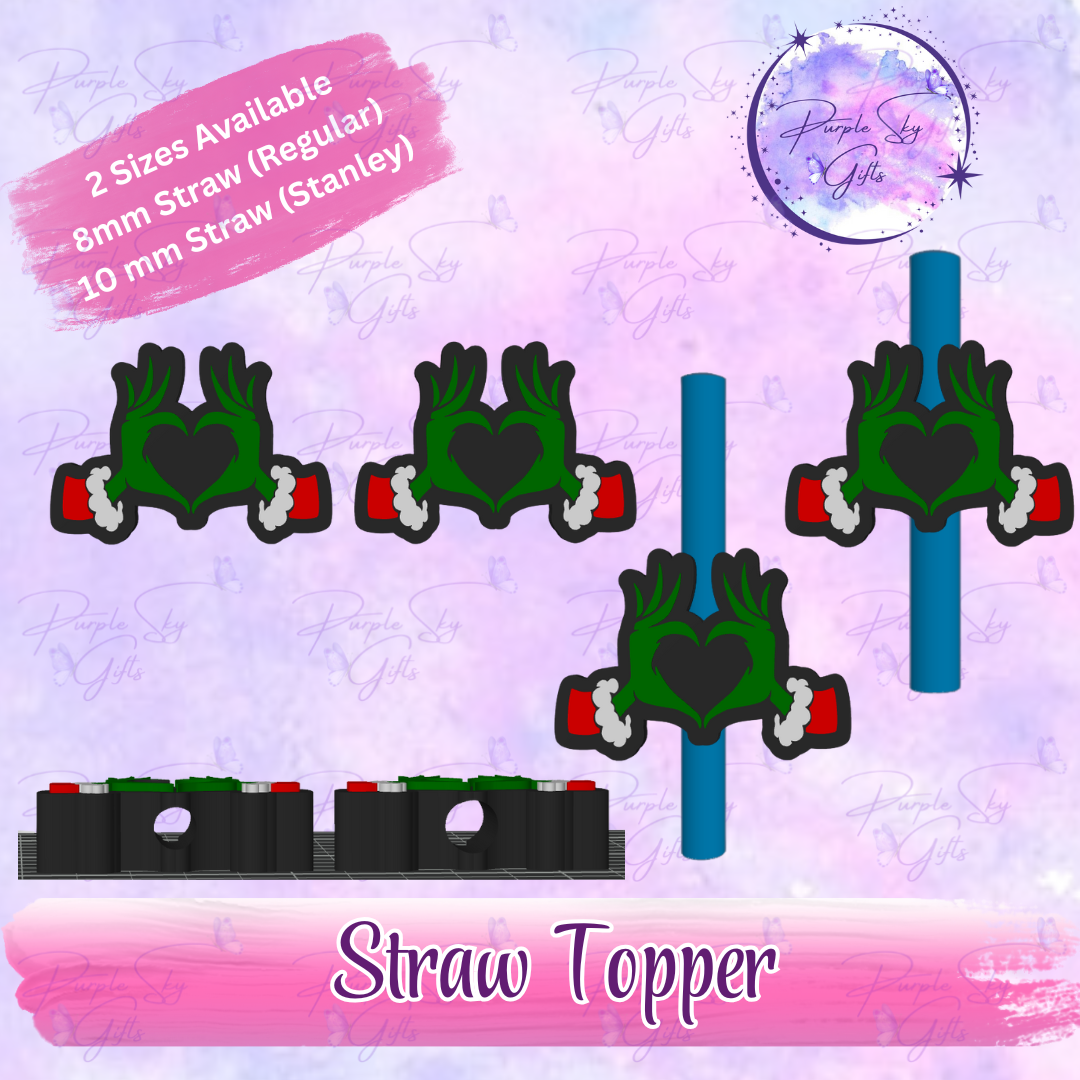 Green Guy Heart Hands Straw Topper