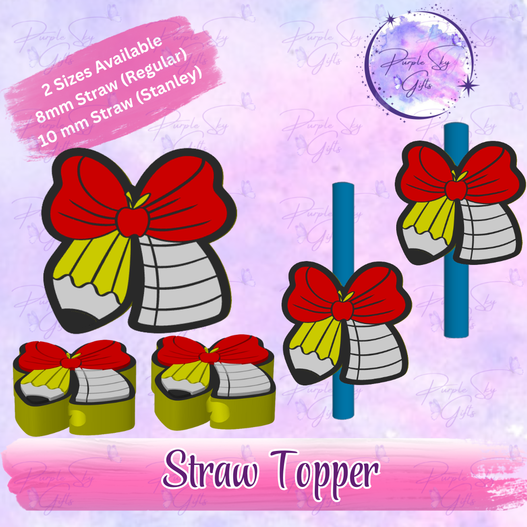 Teacher Apple Pencil Bow Straw Topper