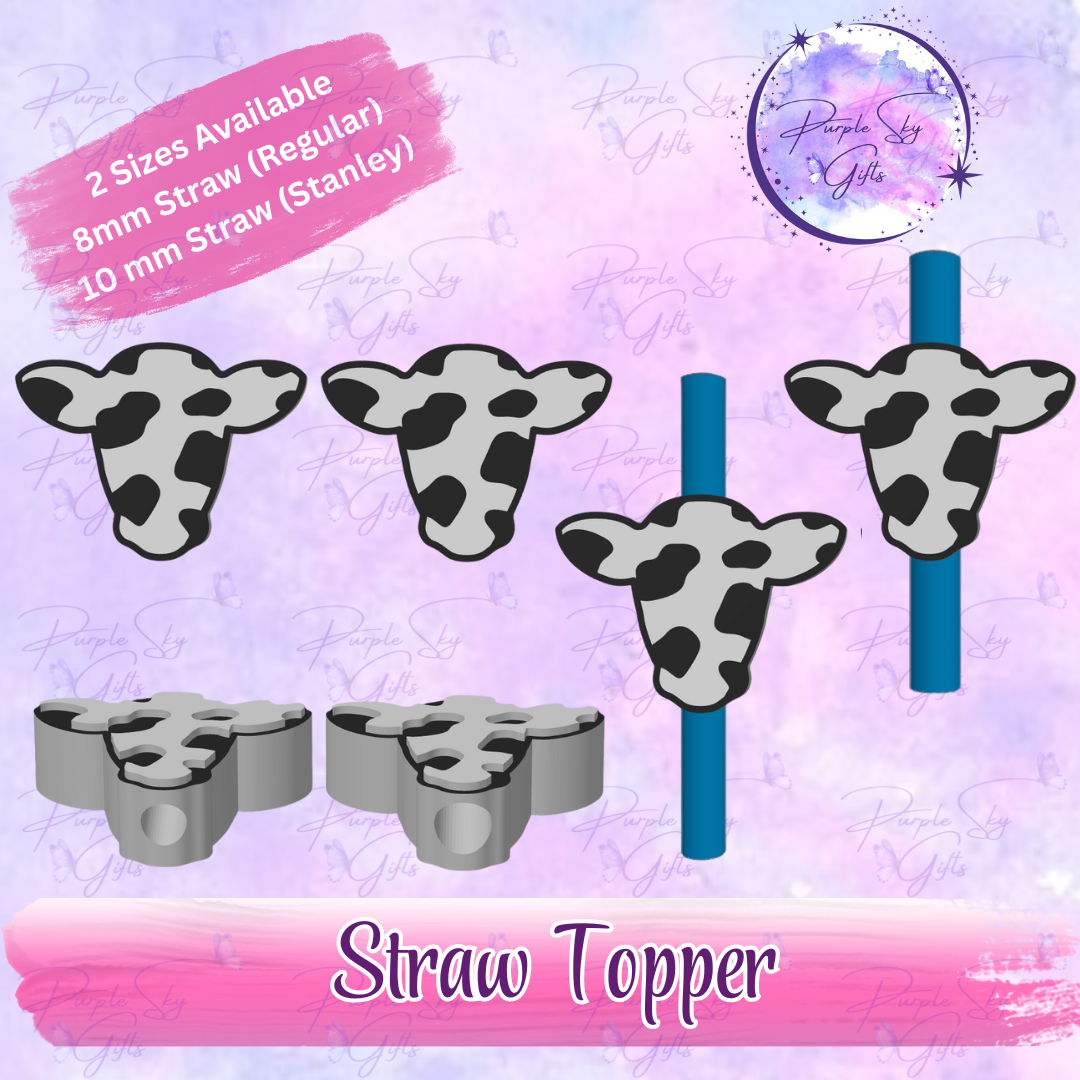 Cow Print Cow Head Straw Topper