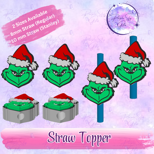 Green Guy Christmas Santa Hat Straw Topper