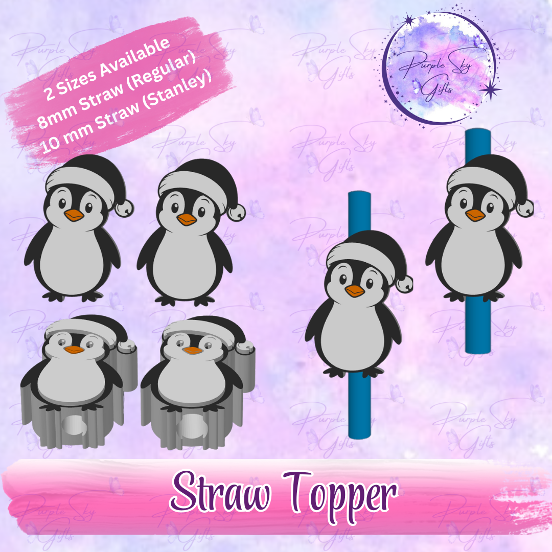 Santa Hat Penguin Straw Topper