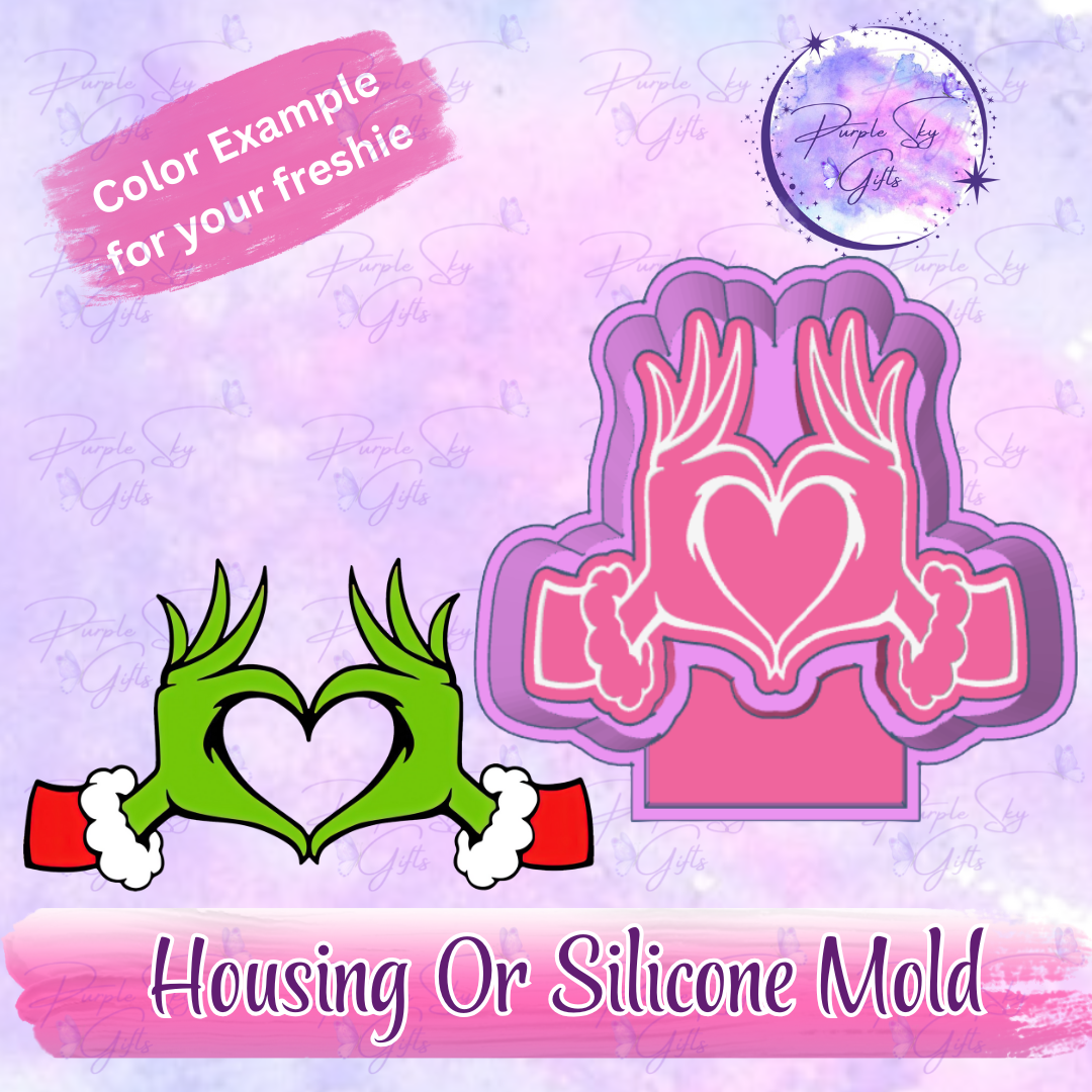 Green Guy Hand Heart Freshie Mold Housing or Silicone Mold