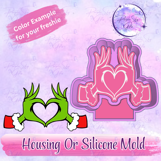 Green Guy Hand Heart Freshie Mold Housing or Silicone Mold