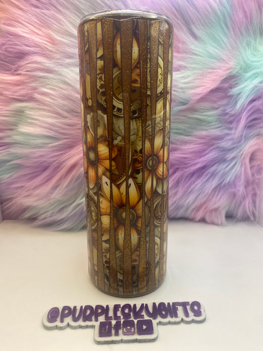 30 oz Steampunk Flowers Glitter Epoxy Tumbler - Ready To Ship