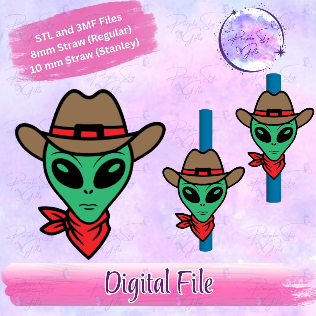 Cowboy Alien 8mm and 10mm STL and 3MF DIGITAL FILES For Straw Topper