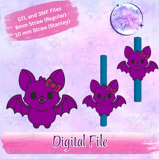Cute Bat With Bow 8mm and 10mm STL and 3MF DIGITAL FILES For Straw Topper