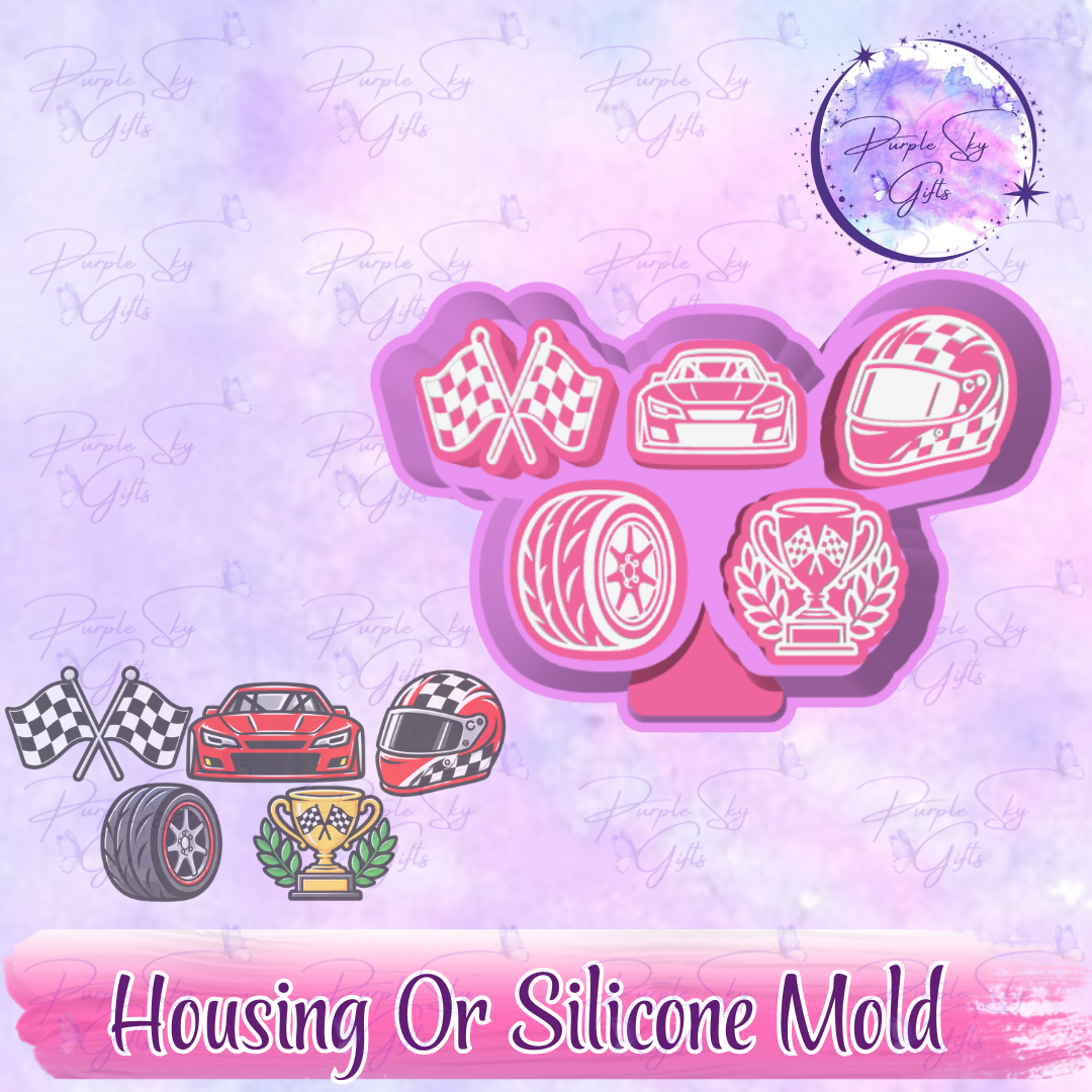 5 pack Racing Themed Freshie Charms - Mold Housing or Silicone Mold