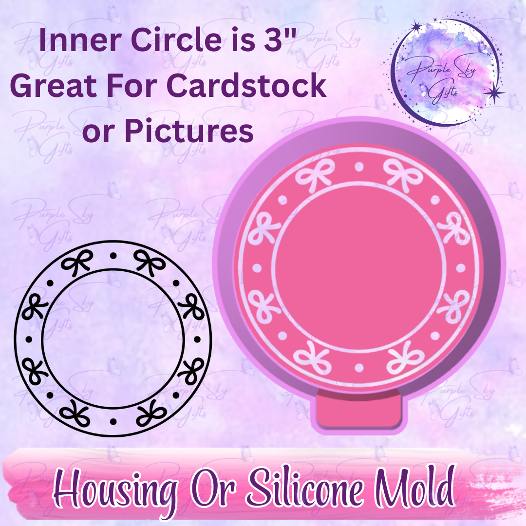 4" Round Mold with 3" Inner Circle Bows and Dots for Pictures or Cardstock Freshie Housing or Silicone Mold