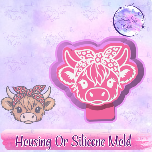 Bandana Highland Cow Head Mold Housing or Silicone Mold
