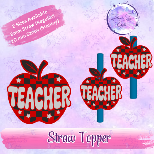 Checkered Print Teacher Apple Straw Topper
