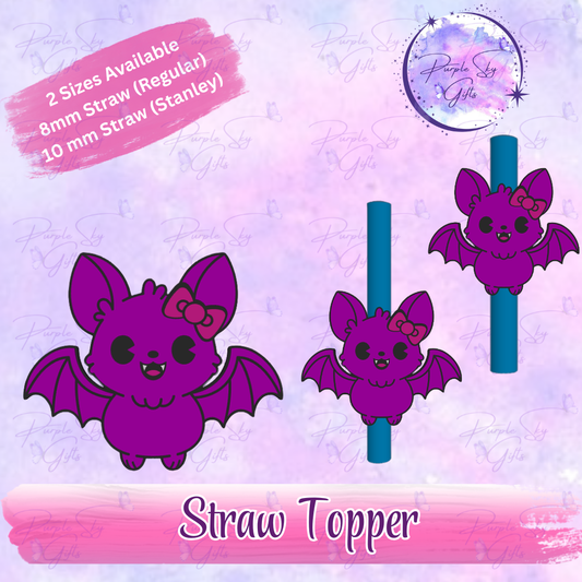 Cute Bat With Bow Straw Topper