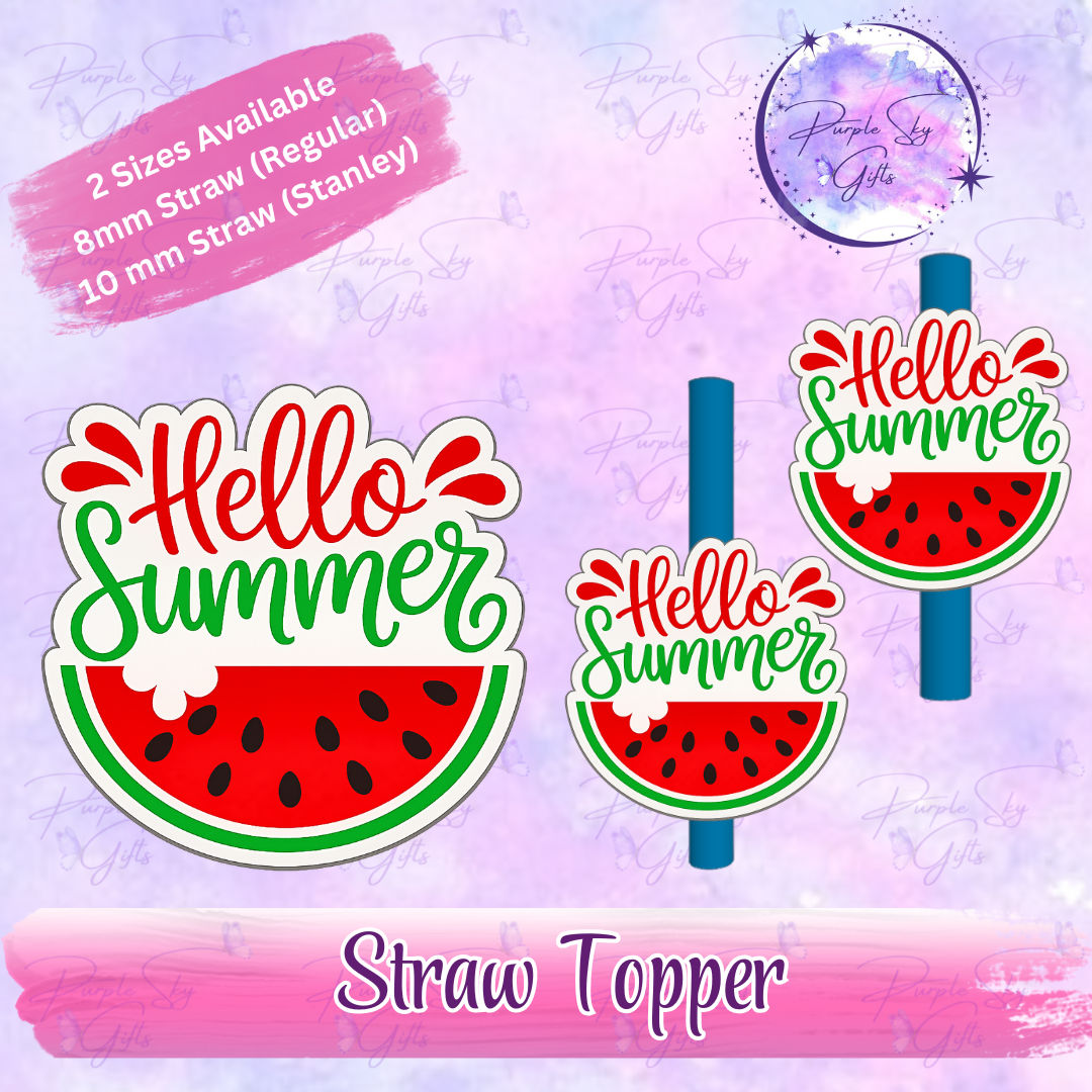 Hello Summer Watermelon Straw Topper