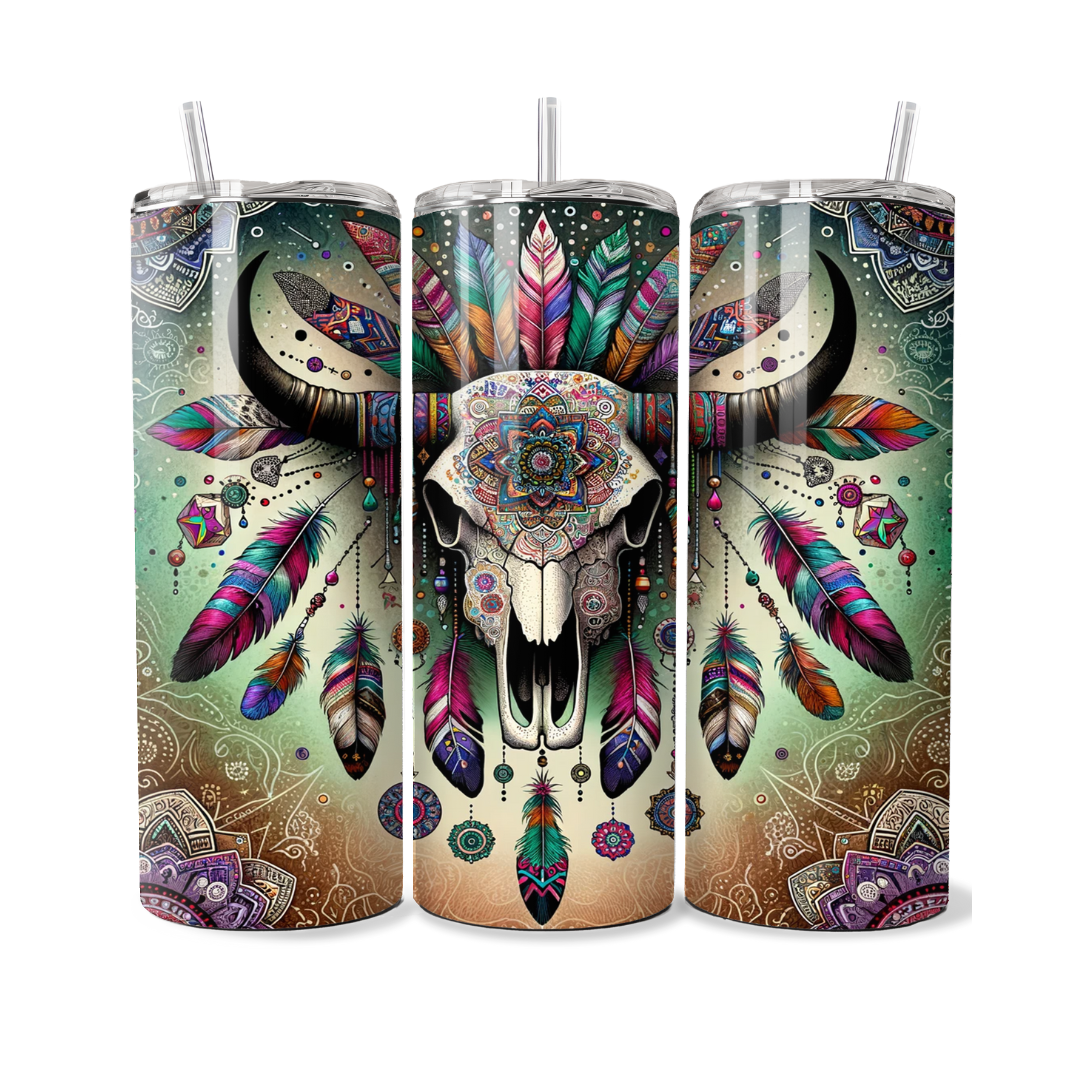 Green Bandana Boho Cow Skull Western 20 oz Tumbler
