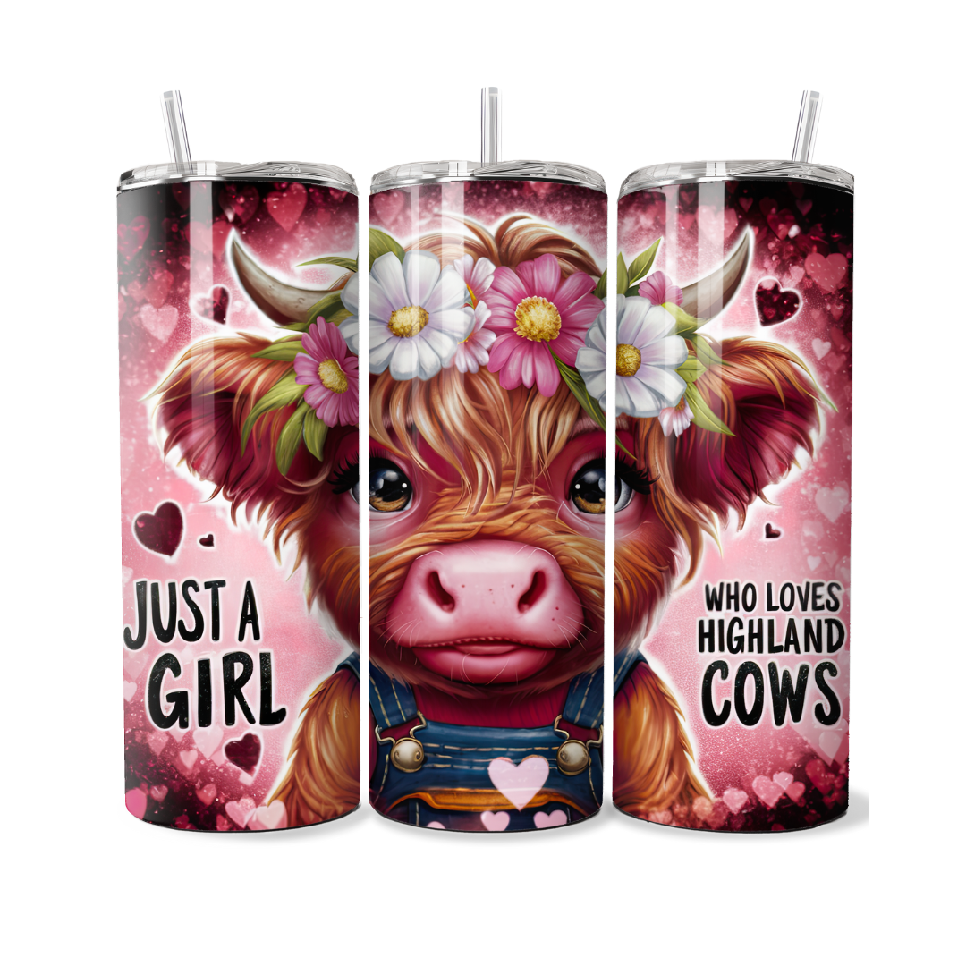 Just A Girl Who Loves Highland Cows Country Pink 20 oz Tumbler