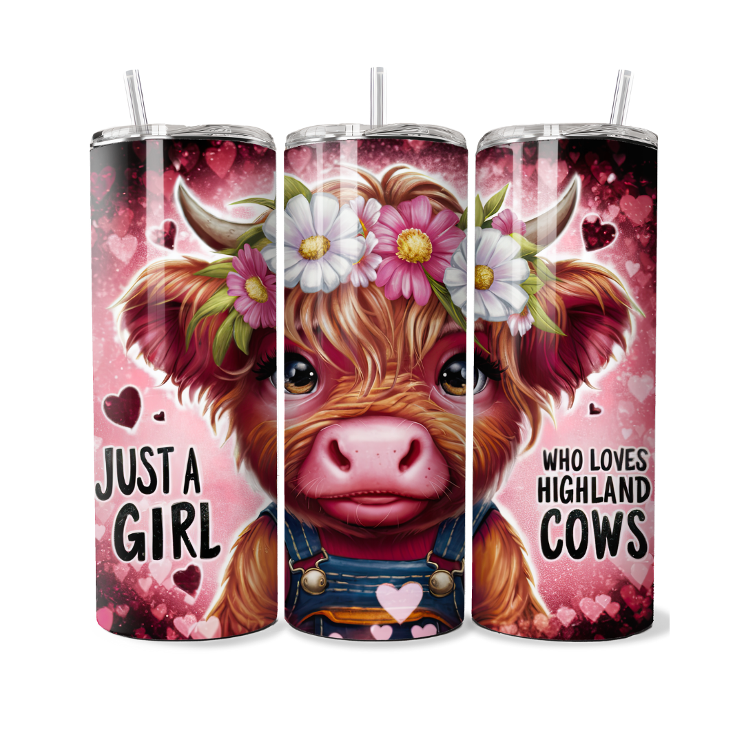 Just A Girl Who Loves Highland Cows Country Pink 20 or 30 oz Tumbler