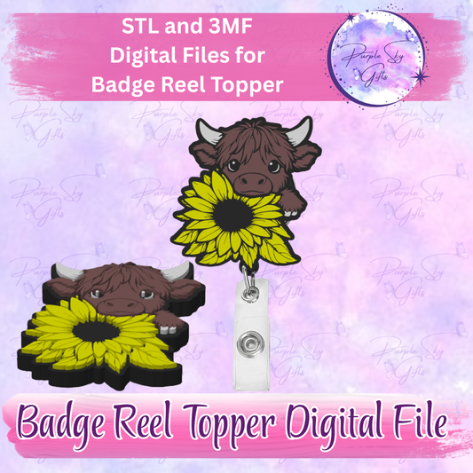 Sunflower Cow Badge Reel Topper STL and 3MF Files