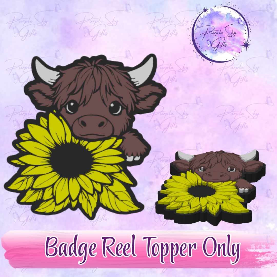 Sunflower Cow Badge Reel With Topper - Or Topper Only