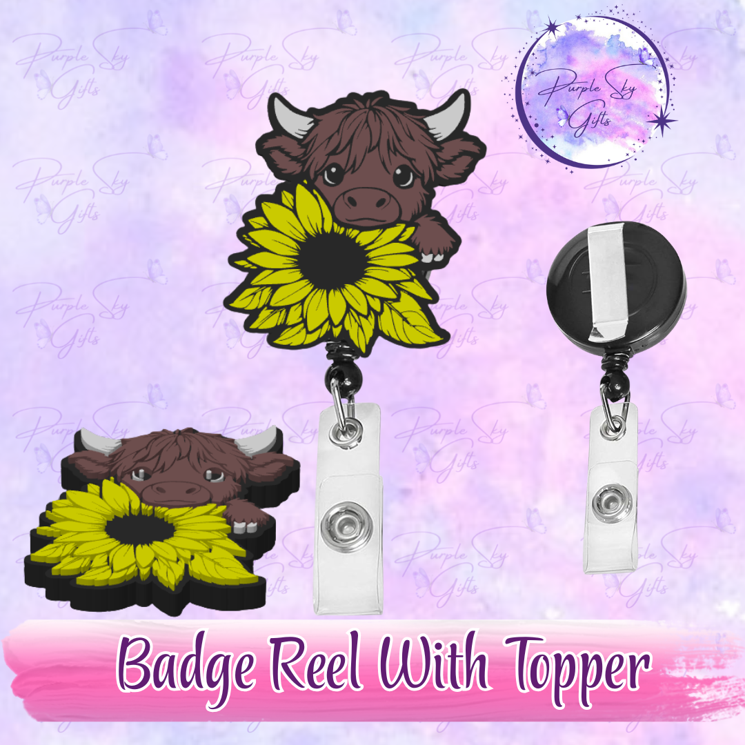 Sunflower Cow Badge Reel With Topper - Or Topper Only