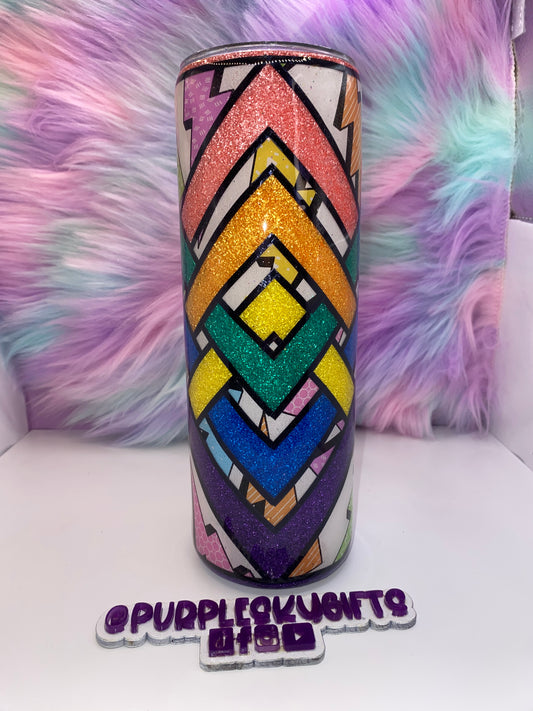 30 oz Colorful Rainbow Bolts Glitter Tumbler - Ready To Ship