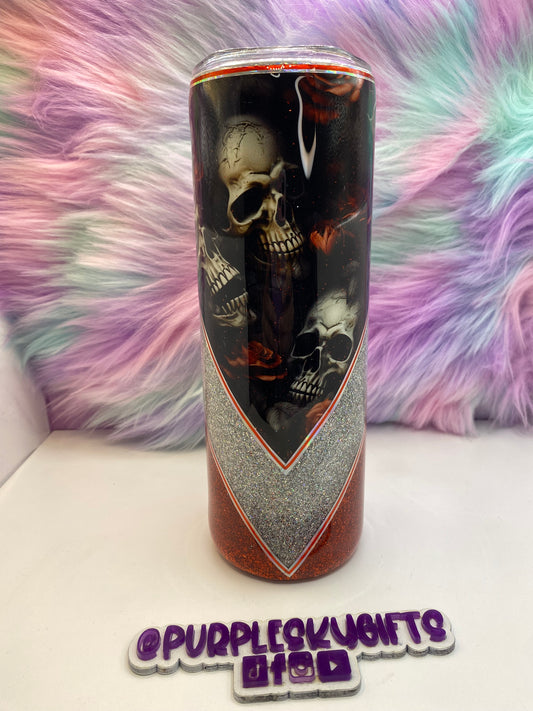 30 oz Skull and Roses V Band Glitter Epoxy Tumbler - Ready To Ship