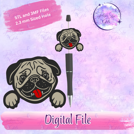 Peeking Pug Focal Bead Digital STL and 3MF Files