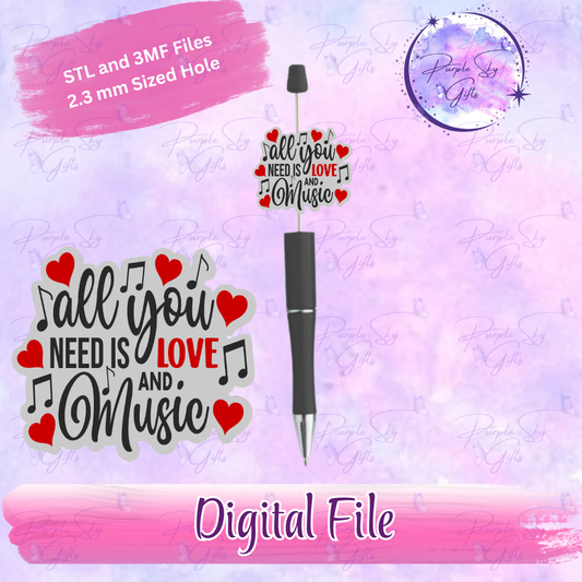 All You Need Is Love And Music Focal Bead Digital STL and 3MF Files