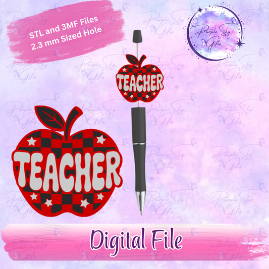 Checkered Print Teacher Apple Focal Bead Digital STL and 3MF Files