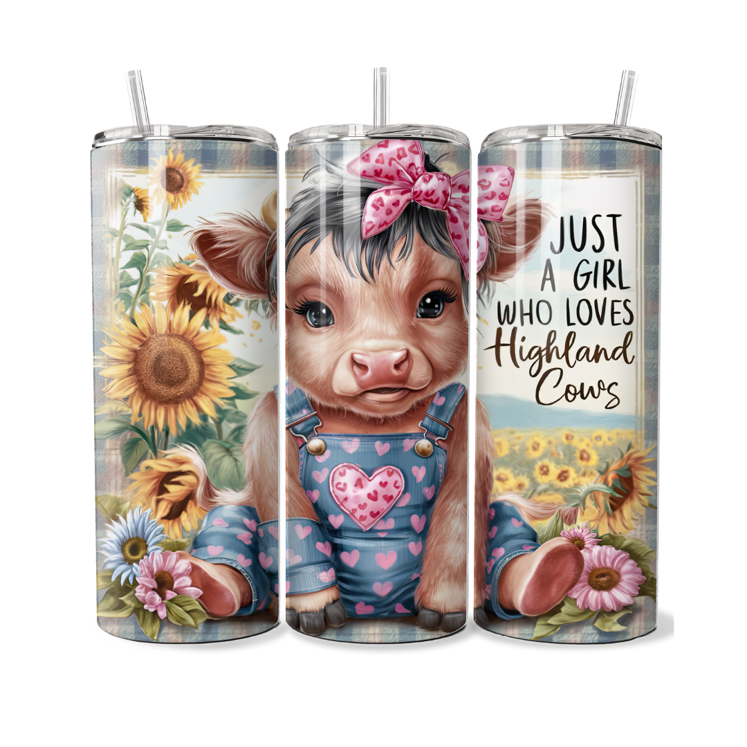 Just A Girl Who Loves Highland Cows Black Hair Overalls  20 or 30 oz Tumbler