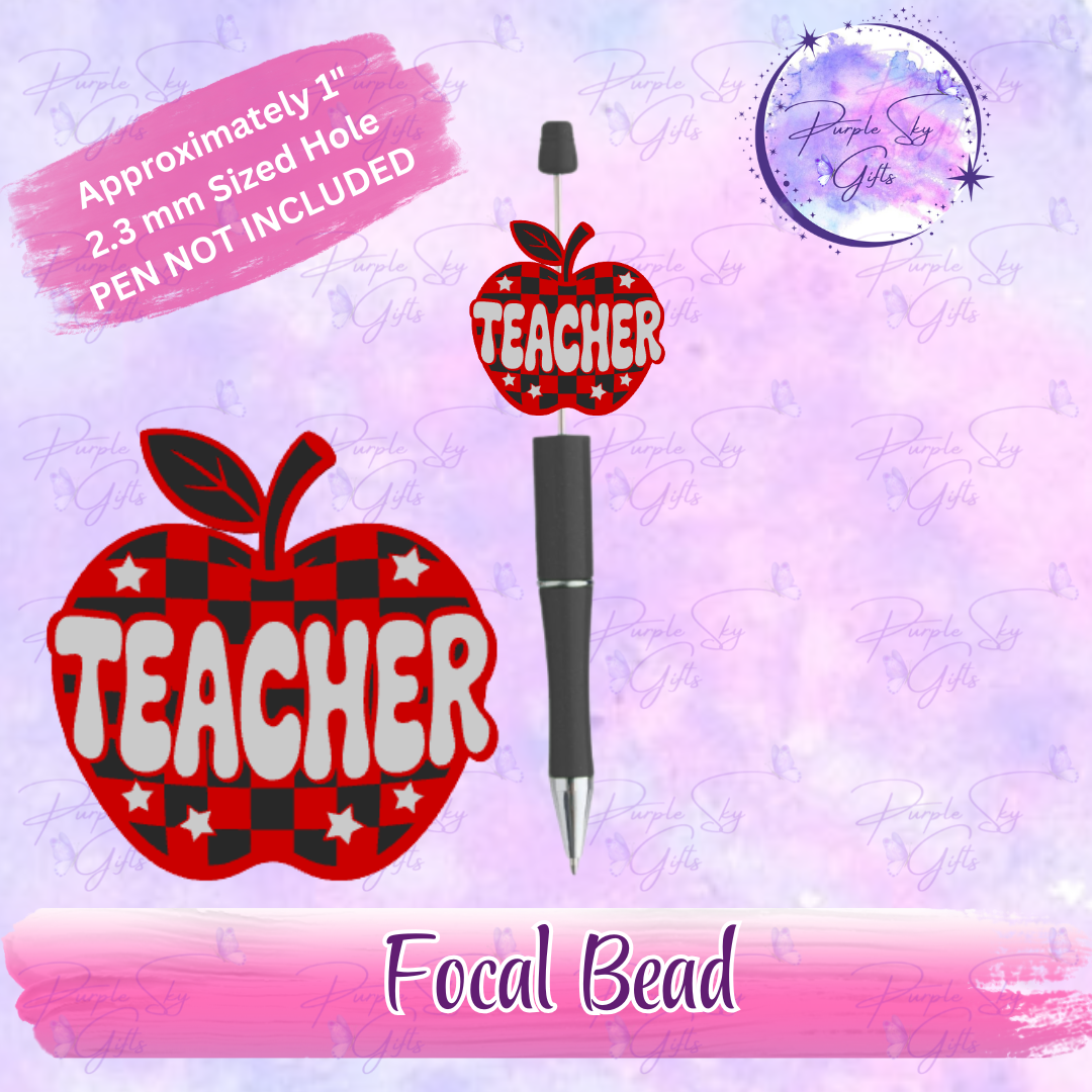 Checkered Print Teacher Apple Focal Bead