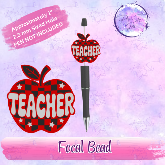 Checkered Print Teacher Apple Focal Bead