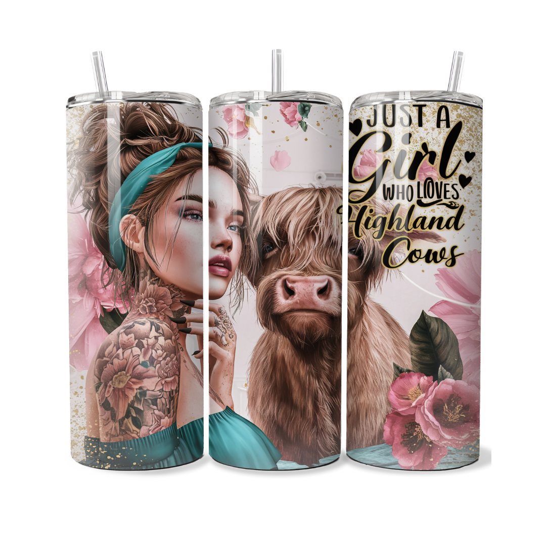 Just A Girl Who Loves Highland Cows Tattooed  20 or 30 oz Tumbler