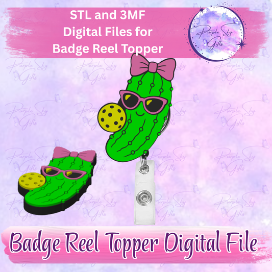 Pickleball Pickle Girl Badge Reel Topper STL and 3MF Files