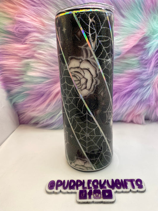 30 oz Roses and Spiderwebs Glitter Epoxy Tumbler - Ready To Ship