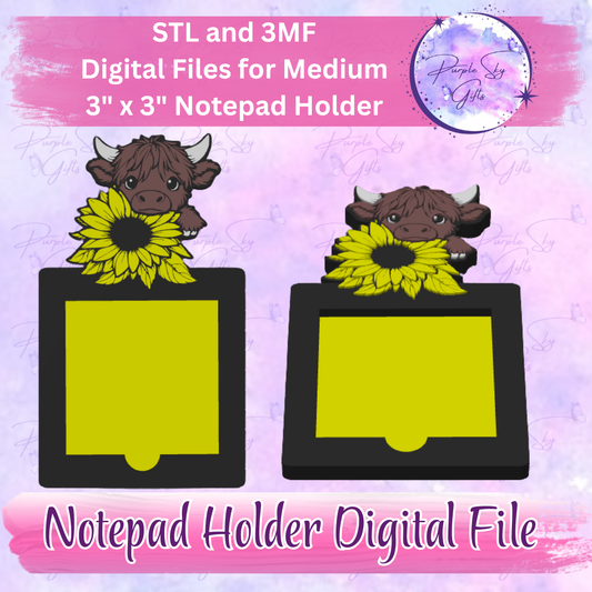 Sunflower Cow Notepad Holder Digital STL and 3MF Files - Medium Design