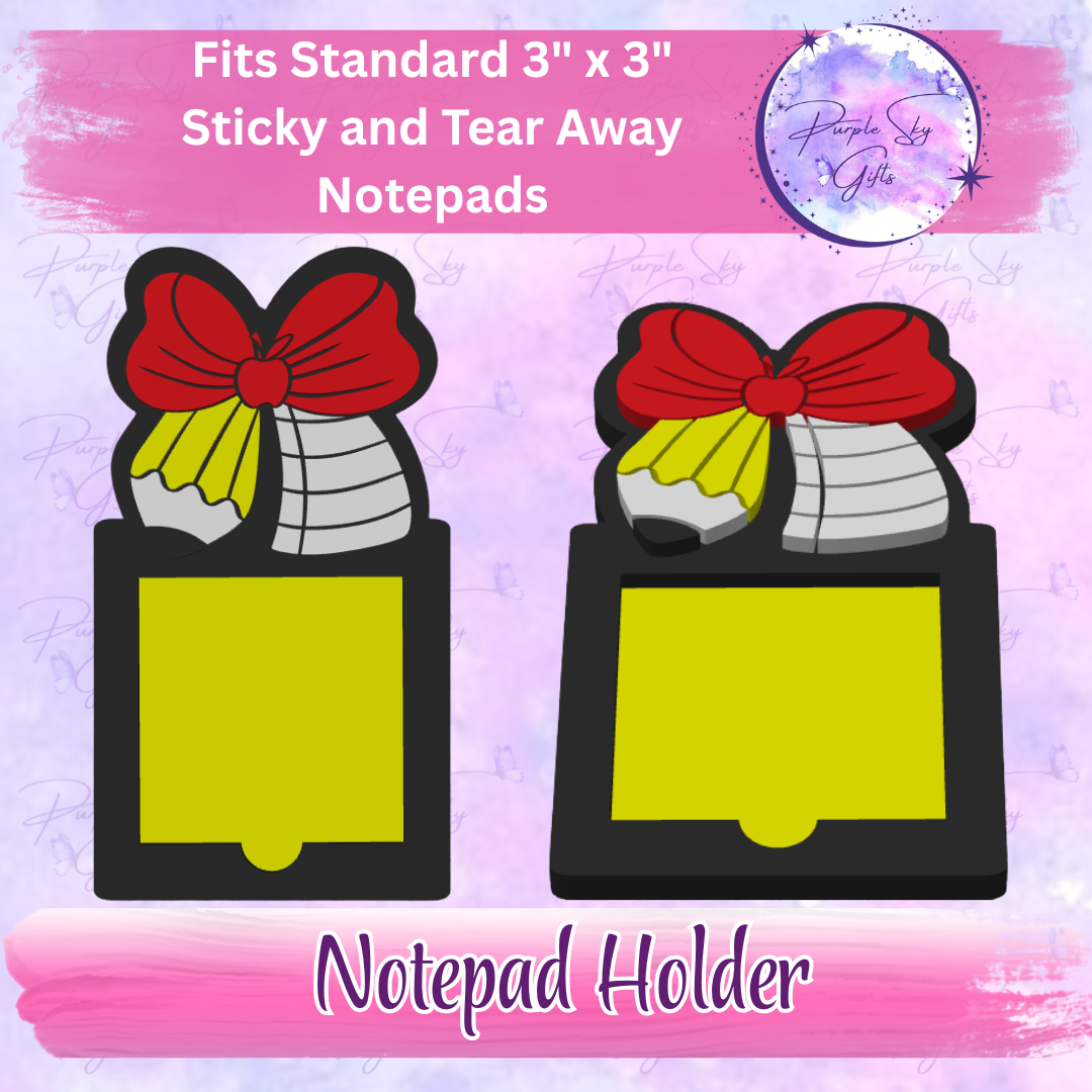 Teacher Apple Pencil Bow 3"x3" Sticky/Tear Away Notes Notepad Holders