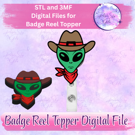 Alien Cowboy Badge Reel Topper STL and 3MF Files
