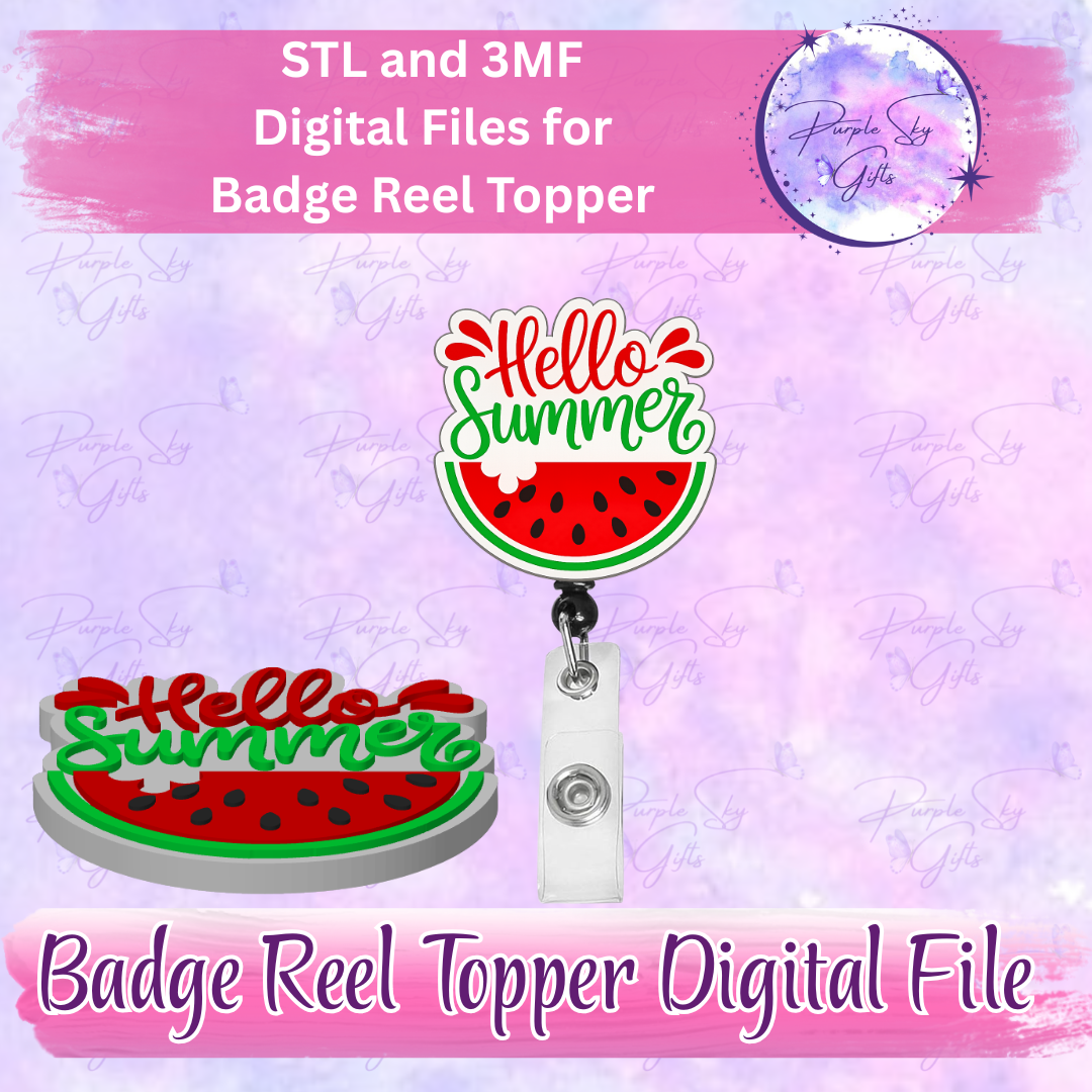 Hello Summer Watermelon Badge Reel Topper STL and 3MF Files