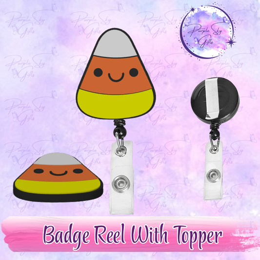 Happy Candy Corn Badge Reel With Topper - Or Topper Only