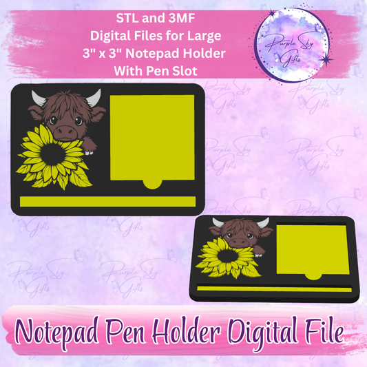 Sunflower Cow Notepad Holder Digital STL and 3MF Files - Large Design With Pen Holder