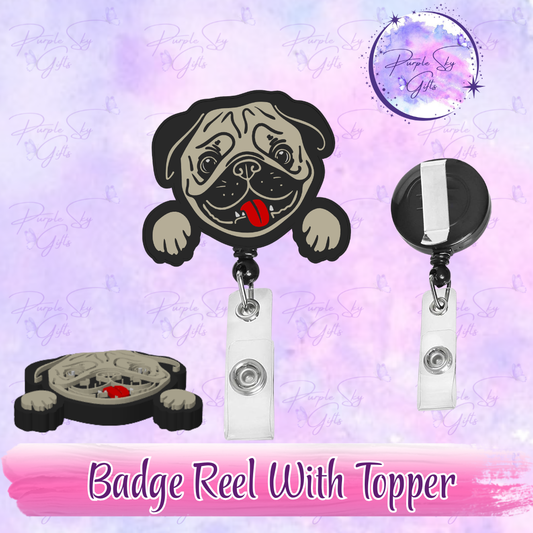 Peeking Pug Badge Reel With Topper - Or Topper Only