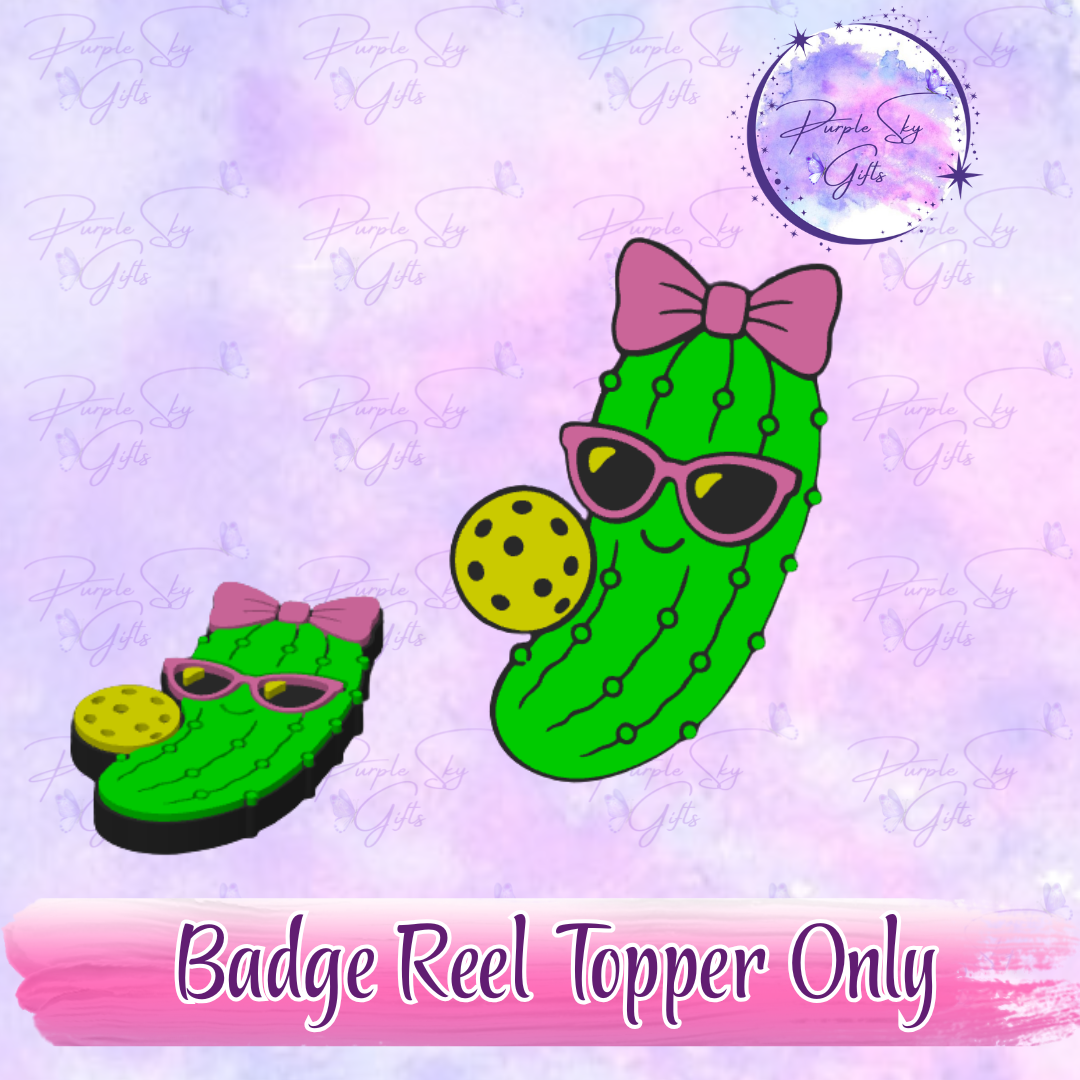 Pickleball Pickle Girl Badge Reel With Topper - Or Topper Only