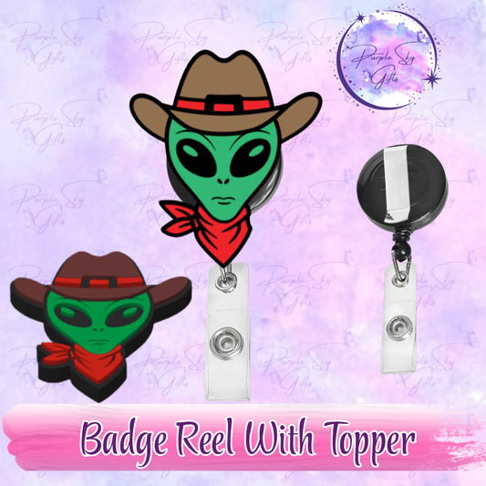Alien Cowboy Badge Reel With Topper - Or Topper Only