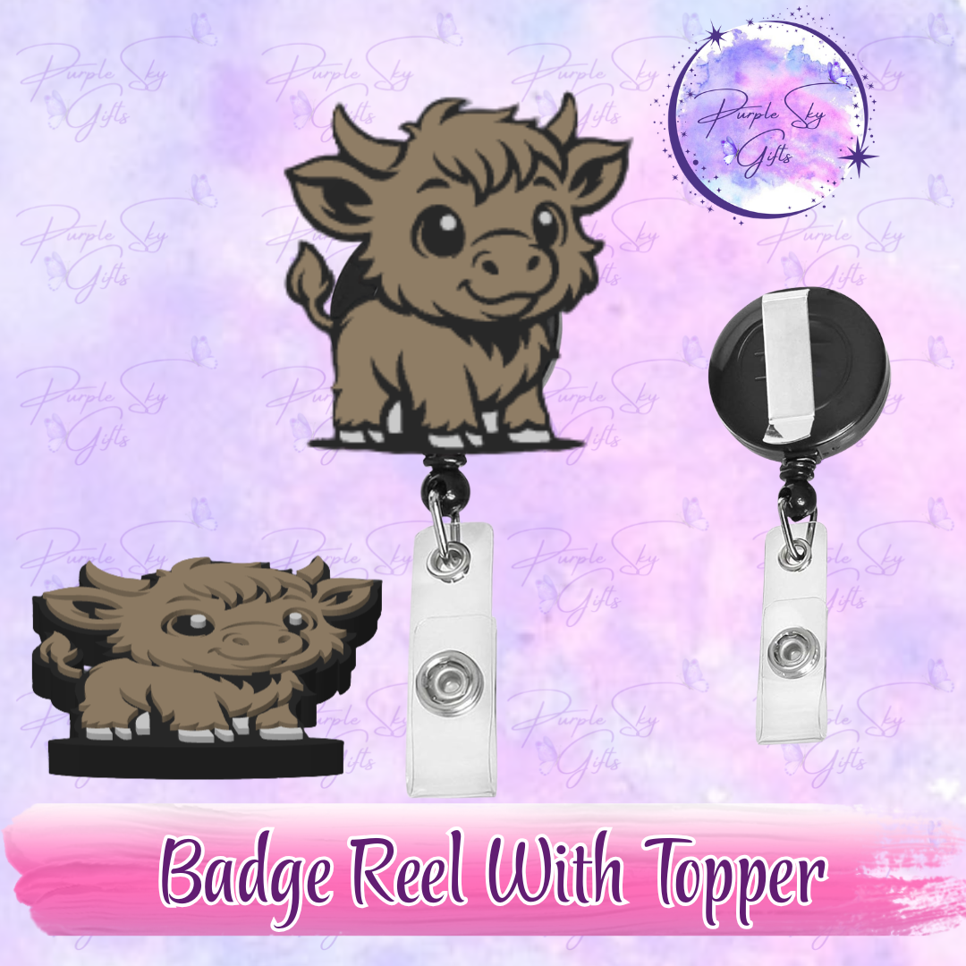 Baby Highland Cow Badge Reel With Topper - Or Topper Only