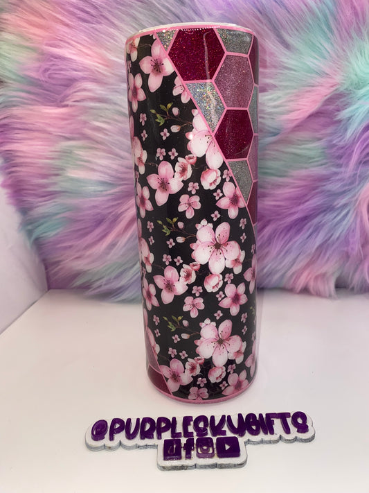 30 oz Cherry Blossom Honeycomb Glitter Epoxy Tumbler - Ready To Ship