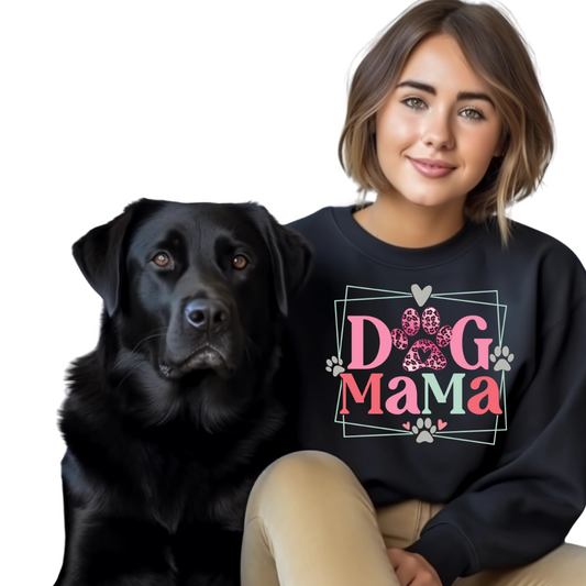 Dog Mama With Pink Animal Paw Print Unisex Human T-Shirt, Crewneck, Or Hoodie