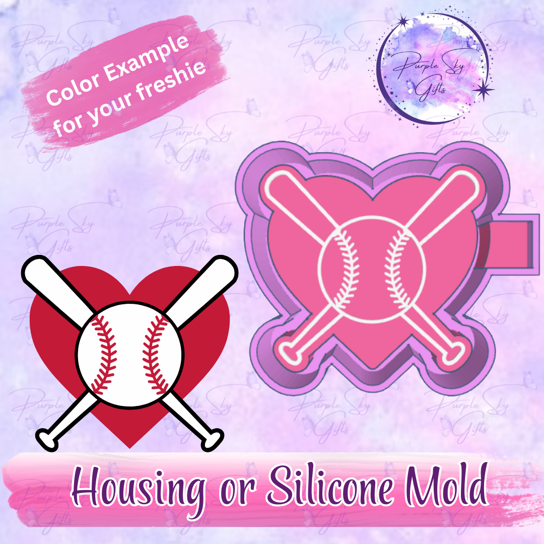 Baseball Heart with Bats Freshie Housing or Silicone Mold